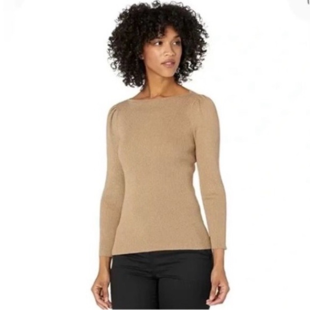 Lauren Ralph Lauren Gold Metallic Knit Sweater Boatneck Linen Long Sleeve Sz PP